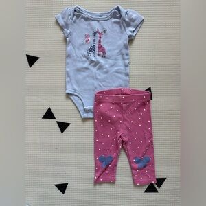 Pekkle|Baby girl Cute Giraffe Baby Onesie and Polka Dot Leggings Matching Set•6M